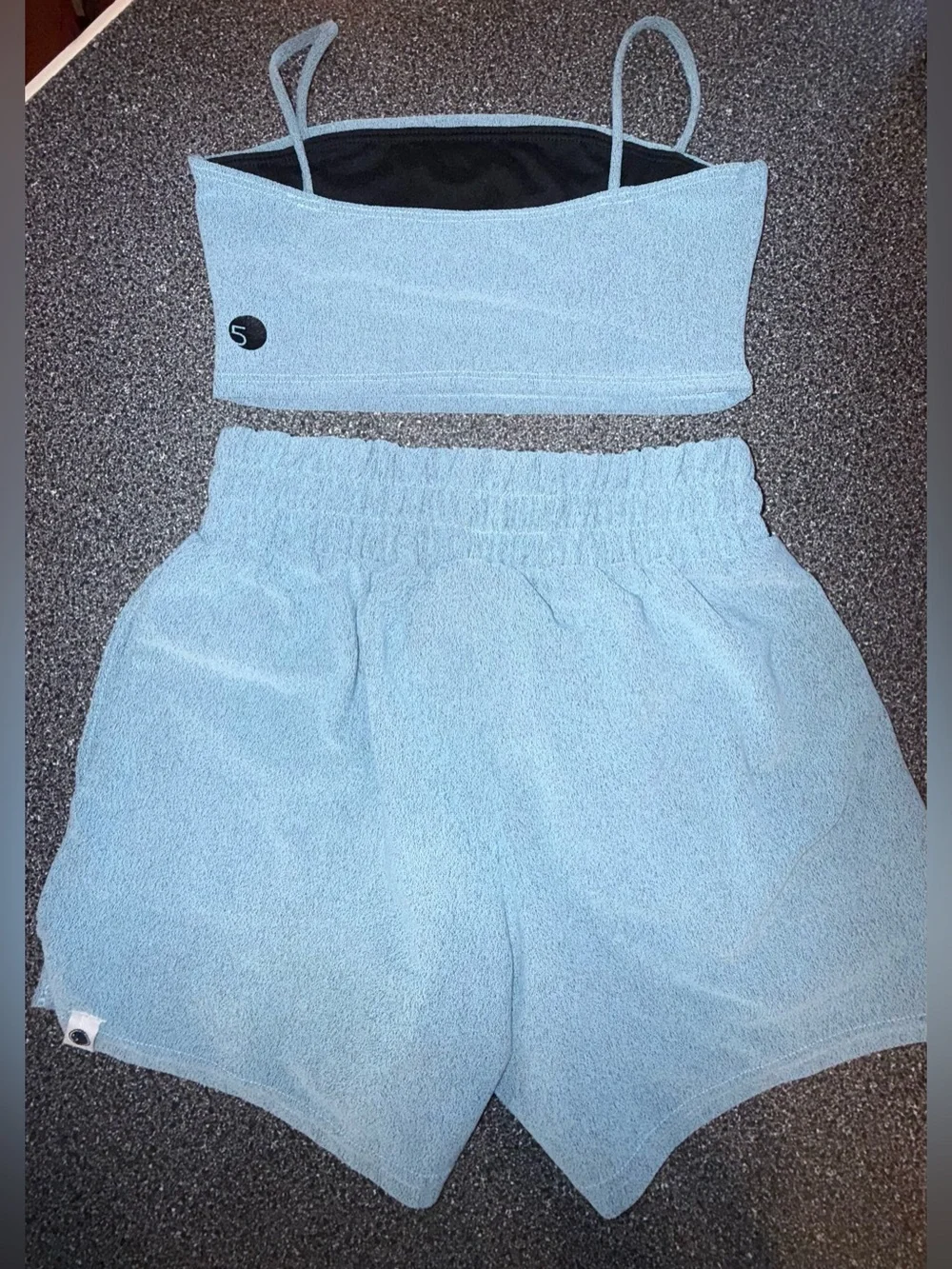 Five Dancewear 2 Piece Blue Heathered Bra/Shorts Set Size Youth XL